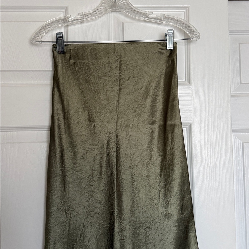 Aritzia Babaton Sundried Olive Midi Satin Skirt 0 - Picture 2 of 6